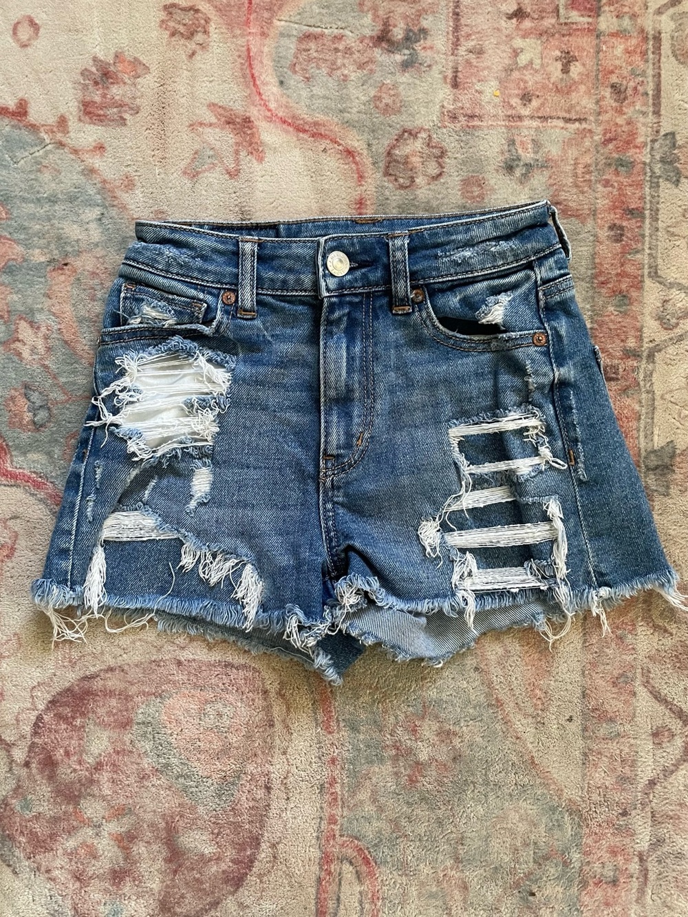 American Eagle Outfitters Ripped Dark Blue Denim Cutoff Shorts